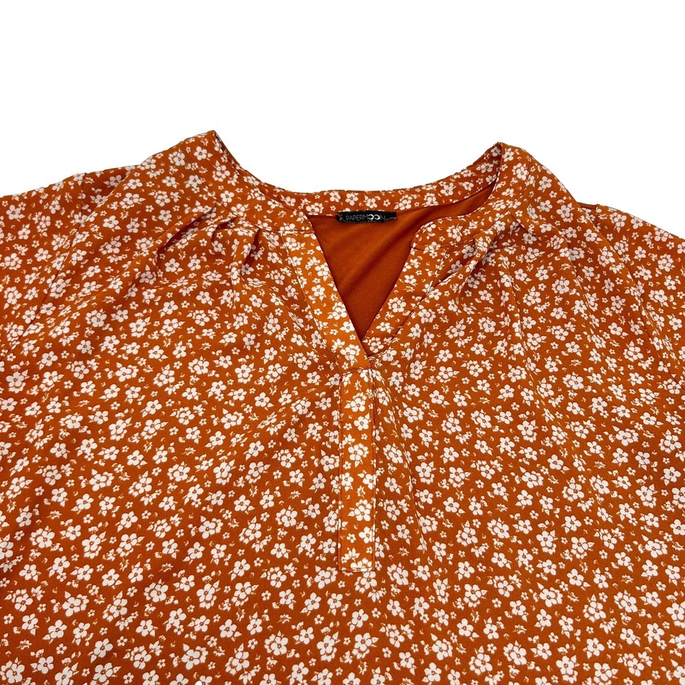 Papermoon Rust Orange Floral V-Neck Flutter Sleeve Blouse - Picture 3 of 9